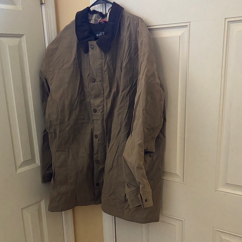 Woolrich Olive Field Jacket with Dark Brown Corduroy Collar